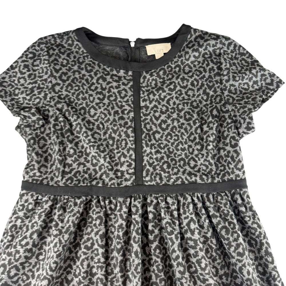 Ann Taylor LOFT Grey Black Leopard Print Short Sleeve Shift‎ Dress Size 8M - Picture 2 of 6